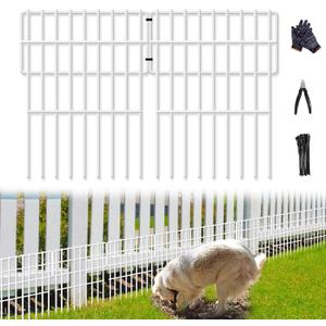 26 Panels No Dig Fence, 28ft(L) x 17in(H) Dog Digging Fencing Barrier, 1.2in Gap Animal Barrier for Bottom of Fence, Rustproof Metal Garden Edging Border Ground Defense for Outdoor Patio, White