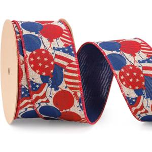 LaRibbons Patriotic Ribbon Wired, 4th of July Reversible Celebration Balloons and Navy Ribbon 2.5 Inch x 12 Yards Continuous for Independence Memorial Day Gift Wrapping DIY Crafts