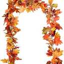 DearHouse 2 Pack Fall Garland Maple Leaf, 5.9Ft/Piece Hanging Vine Garland Artificial Autumn Foliage Garland Thanksgiving Decor for Home Wedding Fireplace Party Christmas (Orange)