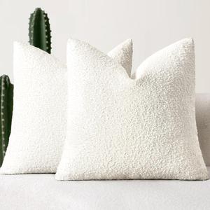 MIULEE 22x22 Inch Decorative Euro Sham Throw Pillows for Bed Set of 2 Textured Boucle Neutral Throw Pillow Covers White Accent Solid Euro Couch Pillowcase Cozy Soft Sofa Livingroom Home Decor