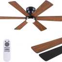 Asyko Ceiling Fans with Lights, 46" Low Profile Ceiling Fan with Light and Remote Control, Flush Mount, Reversible, Dimmable LED, Noiseless, Brown Ceiling Fan for Bedroom, Dining Room
