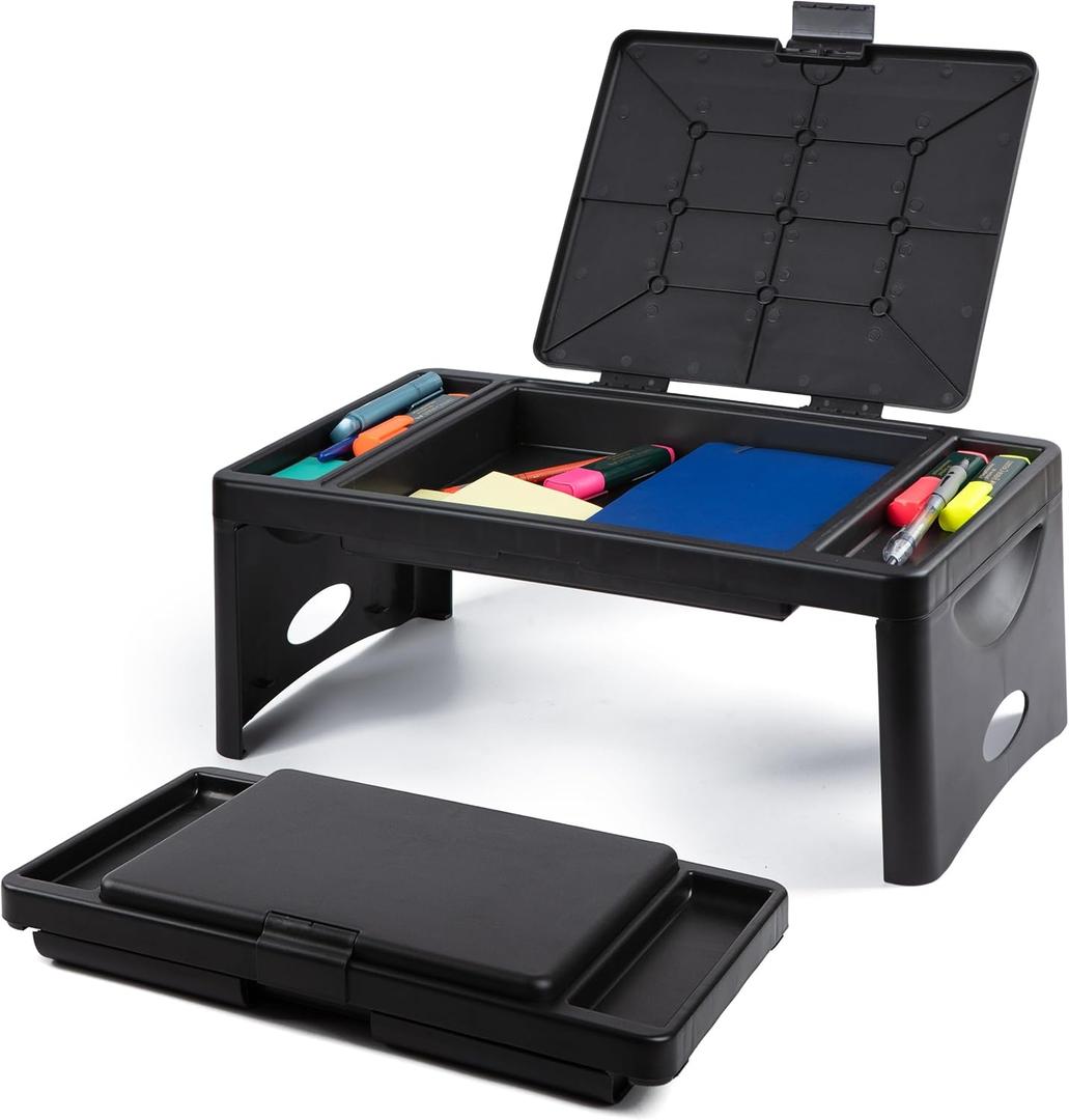 Loddie Doddie Foldable Lap Desk - 9.75 x 12 in, Black, Plastic - Accessory Trays & Storage Pocket for Lap Desk with Storage - Kids Travel Tray for Car Seat - Foldable Laptop Table for Small Spaces