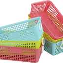 Plastic Office Desktop Storage Basket, 6 Packs Small Colored Baskets