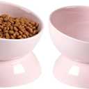 Cat Water Bowl, 16 OZ Ceramic Elevated Cat Bowls, 15 Tilted and Raised Pet Food Dish, Anti Vomiting Protect Pets' Spines and Whisker Fatigue (2 Pack, Pink)