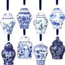BBTO 8 Pcs Christmas Chinoiserie Porcelain Ball Ornaments 2. 36 Inch Mini Ball Blue and White Christmas Tree Decorations Ceramic Hanging Ornaments for Home Tree (Vintage Style)