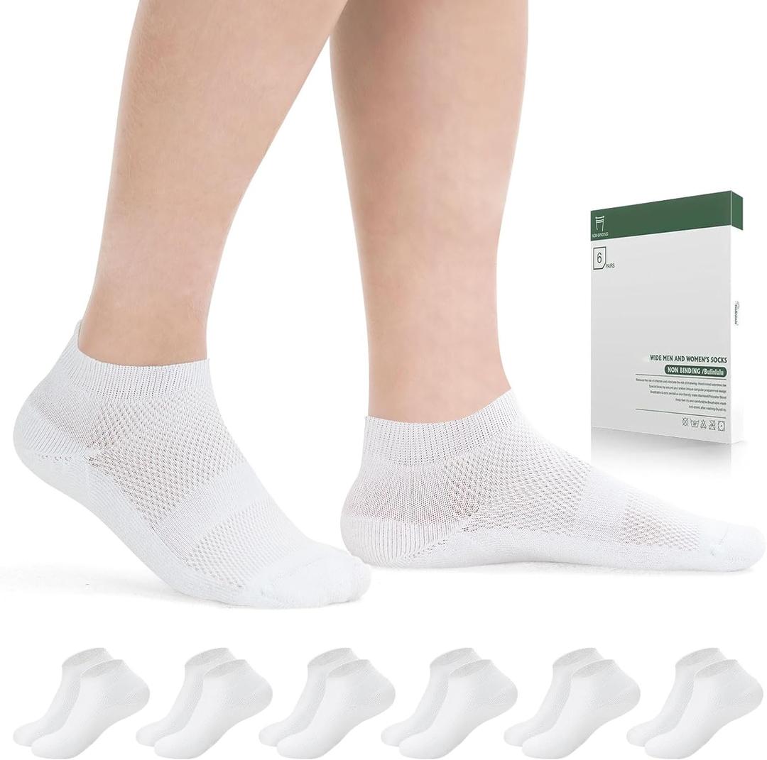 Bulinlulu Diabetic Socks for Men Women,6 Pairs Low Cut Non Binding Diabetic Socks,Ankle Seamless Socks for Men (White-Large)
