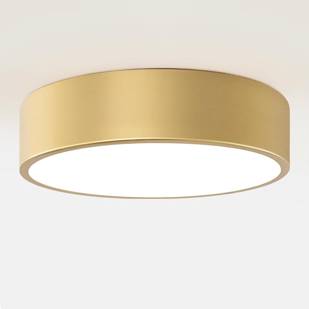 Modern Gold Flush Mount Light, 12 Inch 2-Light Round Close to Ceiling Fixture, Minimalist Lamp for Foyer, Hallway, Kitchen Island, Bedroom, Laundry, Bathroom (11.8 in)