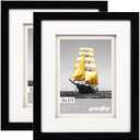 Yaetm 8x10 Double Floating Mat Picture Frame Set of 2, Display Picture 5x7 with Ivory Double Mat, Polished High Definition Real Glass, Tabletop & Wall Mounting Photo Frames, White