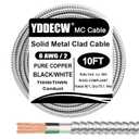 10ft 6/2 Metal Clad (MC) Cable with Ground, 6 Gauge Electric Wire with Aluminum Armor, Solid Bare Copper Conductors for Indoor Outdoor Underground Embedded Installation (6/2, 10 ft)