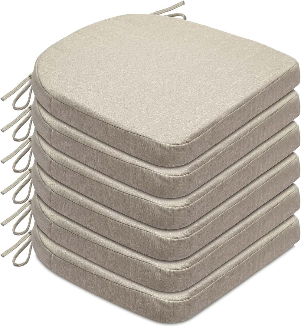 Chair Cushions Set of 4 or 6 Thick Foam Seat Pad Chair Cushion 17"x16" with Ties and Removable Washable Cover for Dining Chairs, Office | Hardwood | Metal Chairs (6, Cream)