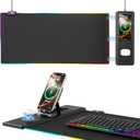 KDD Mouse Pad with Foldable Phone Holder - Wireless Charging Desk Mat 15W Fast - RGB Gaming Mousepad with Ultra-Smooth Surface, Non-Slip Base - Keyboard Mat for Home Office Gamer Desk Accessories (Large)