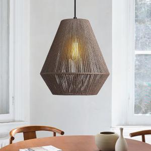 ELYONA 12 Woven Pendant Light for Kitchen Island Farmhouse Boho Hanging Lamp with Handwoven Rattan Basket Shade Adjustable Pendant Light Fixtures for Dining Room Bar Bedroom Foyer Hallway Dark Brown (11.9")
