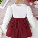 Toddler Girls Clothes Sets: Puff Sleeve Tops Plaid Mini Skirts Skirt Set 2 Piece Fall Winter Outfits 2-8 Years (XS)