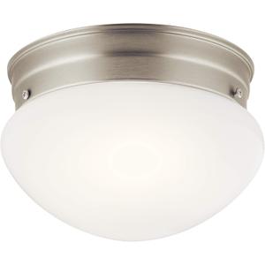 Kichler Ceiling Space 7.5" 1 Light Flush Mount with White Globe in Brushed Nickel