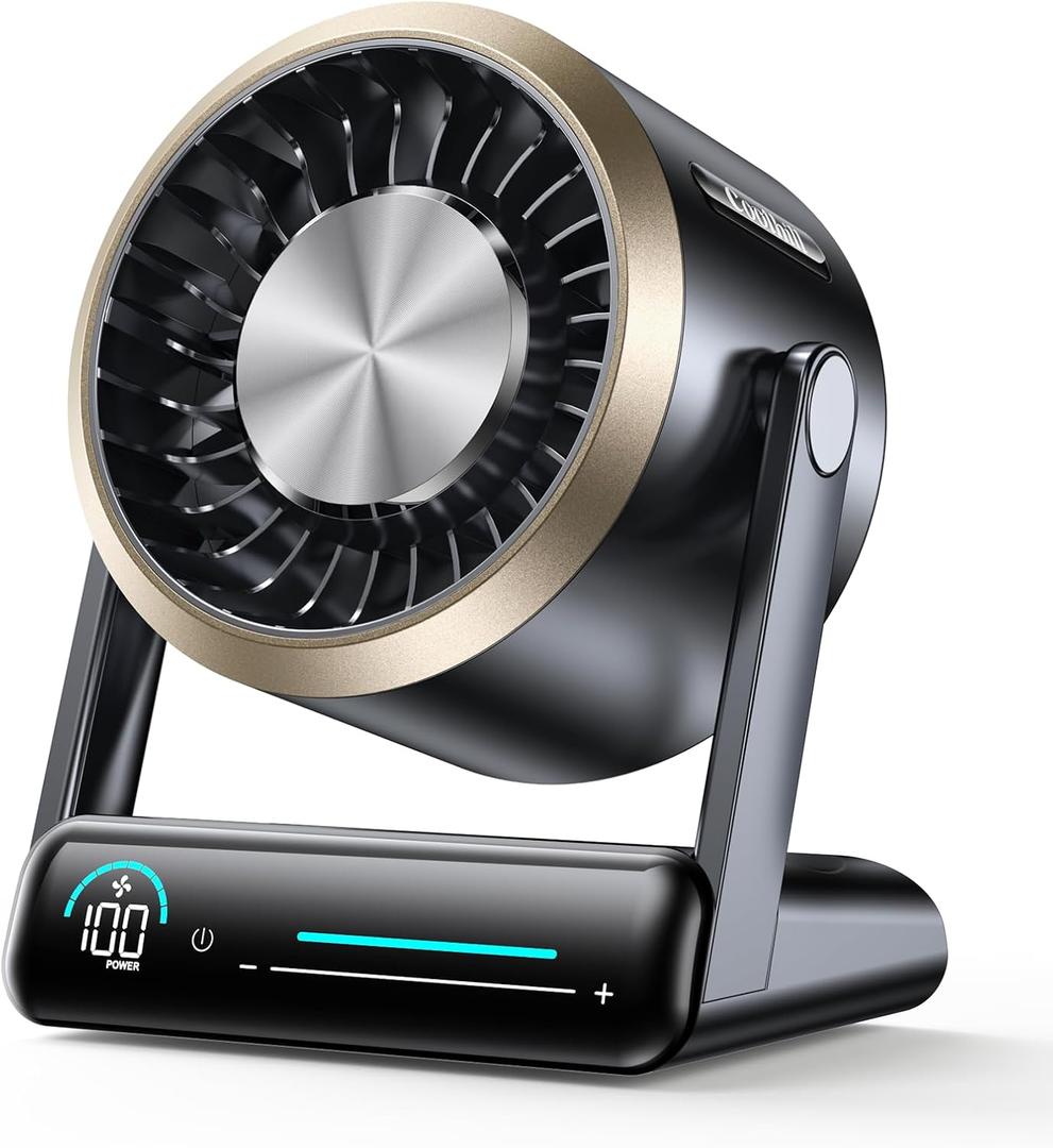 USB Desk Fan for Bedroom: 100 Speeds Digital Display Quiet Table Negative Ion Fan with Turbo Airflow, 90 Rotating Small Rechargeable Battery Desktop Fans for Home Office Black