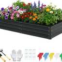 ONCEMORE Raised Garden Bed, Galvanized Steel Raised Garden Bed for Gardening Vegetables Fruit, 20pcs T-Types Tags & 1 Pair of Gloves,8x4x1FT,Black