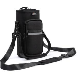 Nuovoware Water Bottle Carrier Bag,25oz/40oz/64oz Bottle Pouch Holder,Adjustable Shoulder Hand Strap 2 Pocket Sling Neoprene Sleeve Sports Accessories for Hiking Travelling Camping (X-Large, Carbon Black)