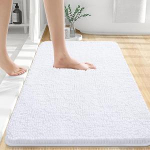 OLANLY Bathroom Rugs 30x20, Extra Soft Absorbent Chenille Bath Rugs, Rubber Backing Quick Dry, Machine Washable Bath Mats for Bathroom Floor, Tub and Shower, Home Decor Accessories, White