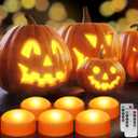 SOLLED 6-Pack Halloween LED Pumpkin Lights - Flickering Flameless Candles with Remote Control and Timer, Jack O' Lantern Lights Battery Operated for Halloween