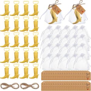 20 Set Cowboy Boot Bottle Opener Set Cowgirl Western Derby Wedding Party Favor Includes Cowboy Beer Bottle Opener Organza Bag Thank You Tag and Jute Rope for Guest Wedding Party Baby Shower