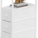 TUTOTAK Narrow Night Stand with Charging Station, Slim End Table with Plugins, Tall Side Table with 3 Fabric Drawer, Small Bedside Table with Storage, Living Room, Bedroom, White TB01BW086 ((7.8"D x 15.8"W x 25.5"H))