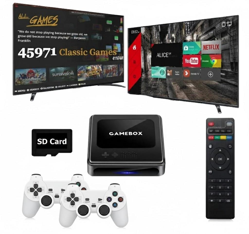 Retro Game & TV Super Console,with 40,000+ Games, Compatible with 40+ emulators, Game Emuelec 4.5/TV Android 9.0 Dual System, Supports 1080P,BT5.0 (128GB(40000+Games)