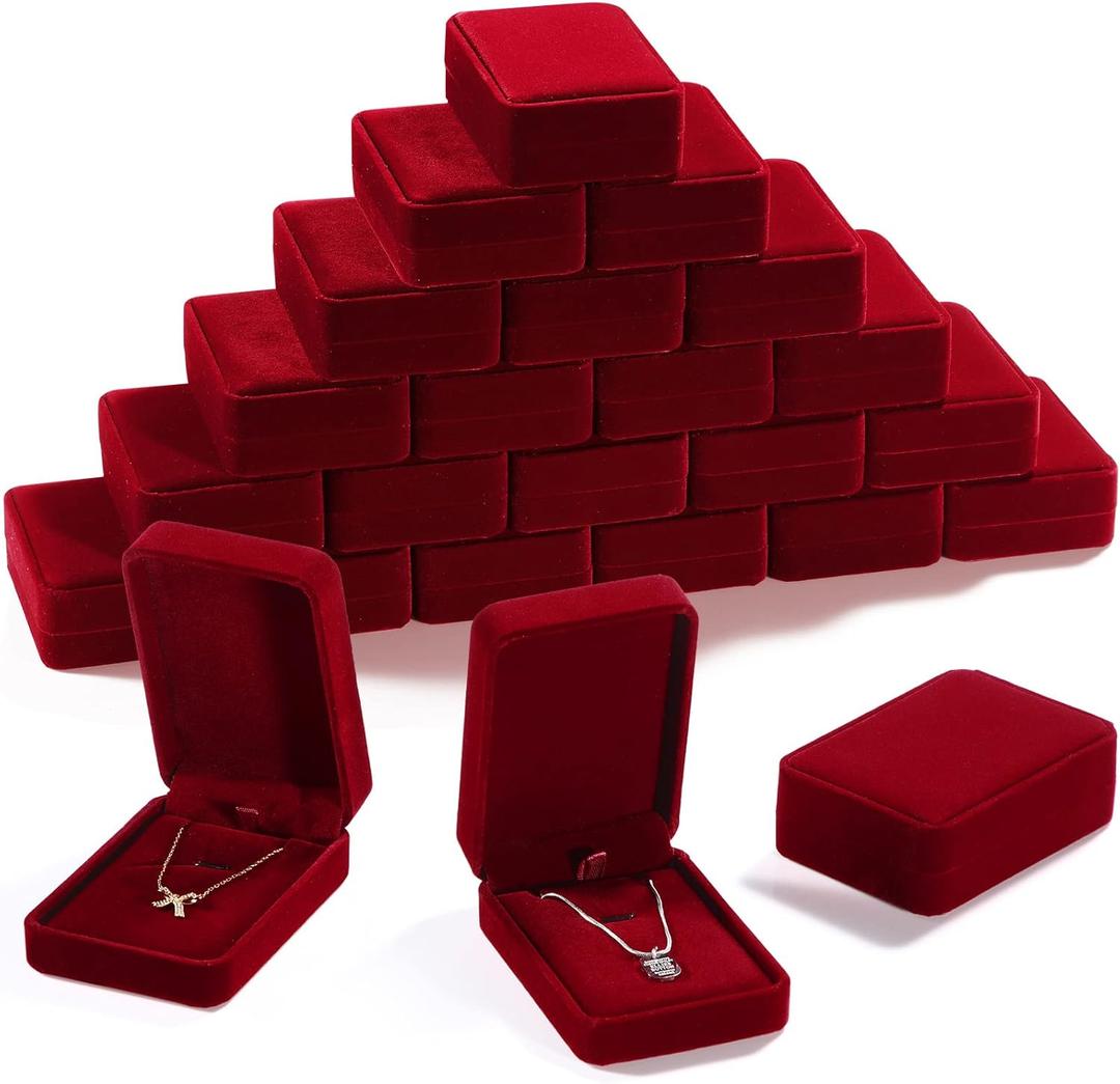 Inbagi 24 Pcs Necklace Pendant Box Velvet Jewelry Storage Display Case Ring Earring Pendant Jewelry Boxes Pearl Necklace Holder Gift Boxes for Christmas Wedding Engagement Birthday Anniversary(Red)