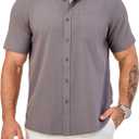 Men's Short Sleeve Button Down Shirts Casual Blending Beach Shirt with Chest Pocket Classic Fit Summer Tops (Gray, S)