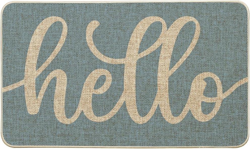Artoid Mode Blue Hello Winter Doormat, Christmas Home Decor Low-Profile Switch Rug Door Mat Floor Mat for Indoor Outdoor 17x29 Inch