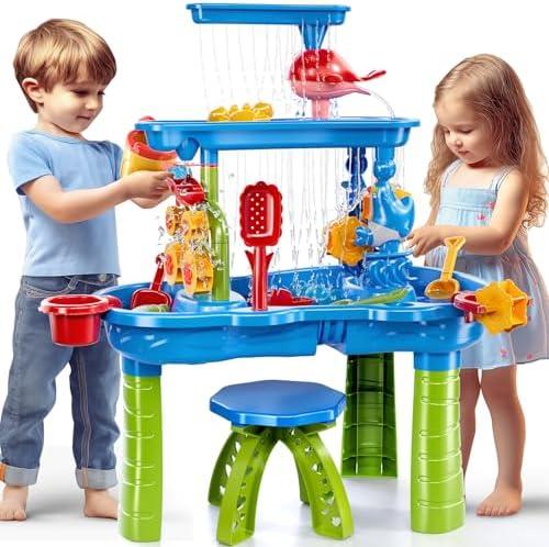 NIPLOOOW Water Table for Toddlers 3-5, 3-Tier Kids Sand Water Table, Sand and WaterActivity Sensory Tables Summer Outdoor Toys Beach Toys for Outside Backyard for Kids Toddlers Age 3 4 5 6 7 8