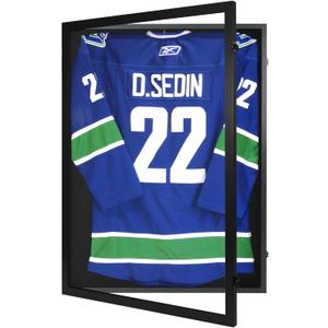 Wooden Jersey Frame Display Case 1 Pack, Large Sports Jersey Shadow Box Frame with Hangers for Hockey Football Baseball Basketball Soccer Shirt and Uniform