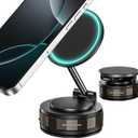 2 x 360 Adjustable Vacuum Magnetic Phone Holder for Your Car, Suction Cup Phone Mount with Strong Magnet, Foldable Car Phone Holder Compatible with MagSafe iPhone 17 Pro Max Air 16 15 Plus (Straight Arm)