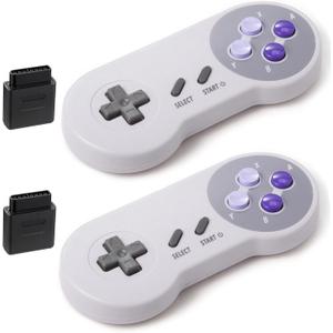 KIWITATA 2 Pack 2.4GHz Wireless Controller for SNES Original Console, Rechargeable Wireless Remote Gamepad Controller for SNES Super Entertainment System Console (Purple button)