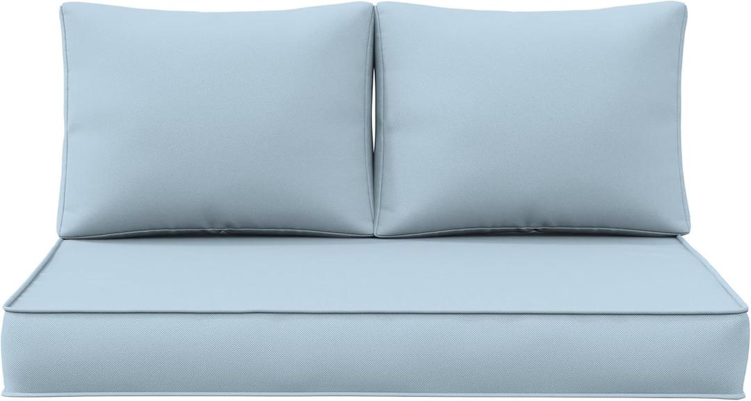 Outdoor Loveseat Cushion Set, 46 x 26 inch, Water Repellent, Fade Resistant, Cushion Set for Couch, Bench, and Swing 46 x 26 inch, Sky Blue