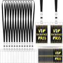 Gueevin 50 Sets VIP Badge Lanyards with Plastic VIP Pass Cards Black and Gold Pass Cards Safety Clear Plastic Badge Holder Black Lanyards for Backstage Party Concert Event