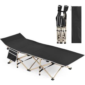Yaheetech Folding Camping Cot, Portable Military Canvas Sleeping Bed, Outdoor Comfortable Lightweight Bed with Carry Bag for Hiking, Backpack Travel, Home & Office (Black)