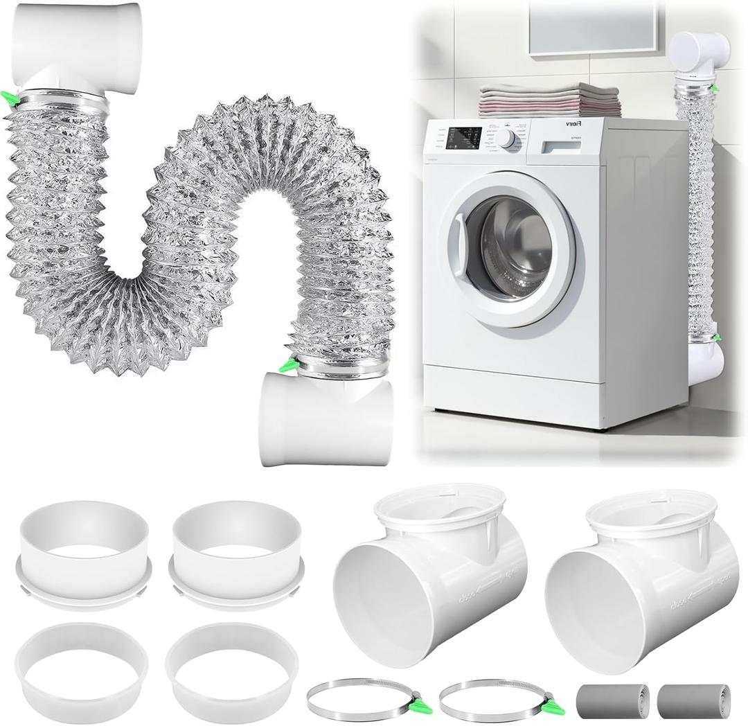 Silver Dryer Vent Hose for Tight Space Includes 2 90-degree Dryer Vent Elbow and 1 Dryer Vents Duct, Flexible Dryer Hose Vent Kit-Space Saving, Indoor Dryers Vents Connector, Easy installation