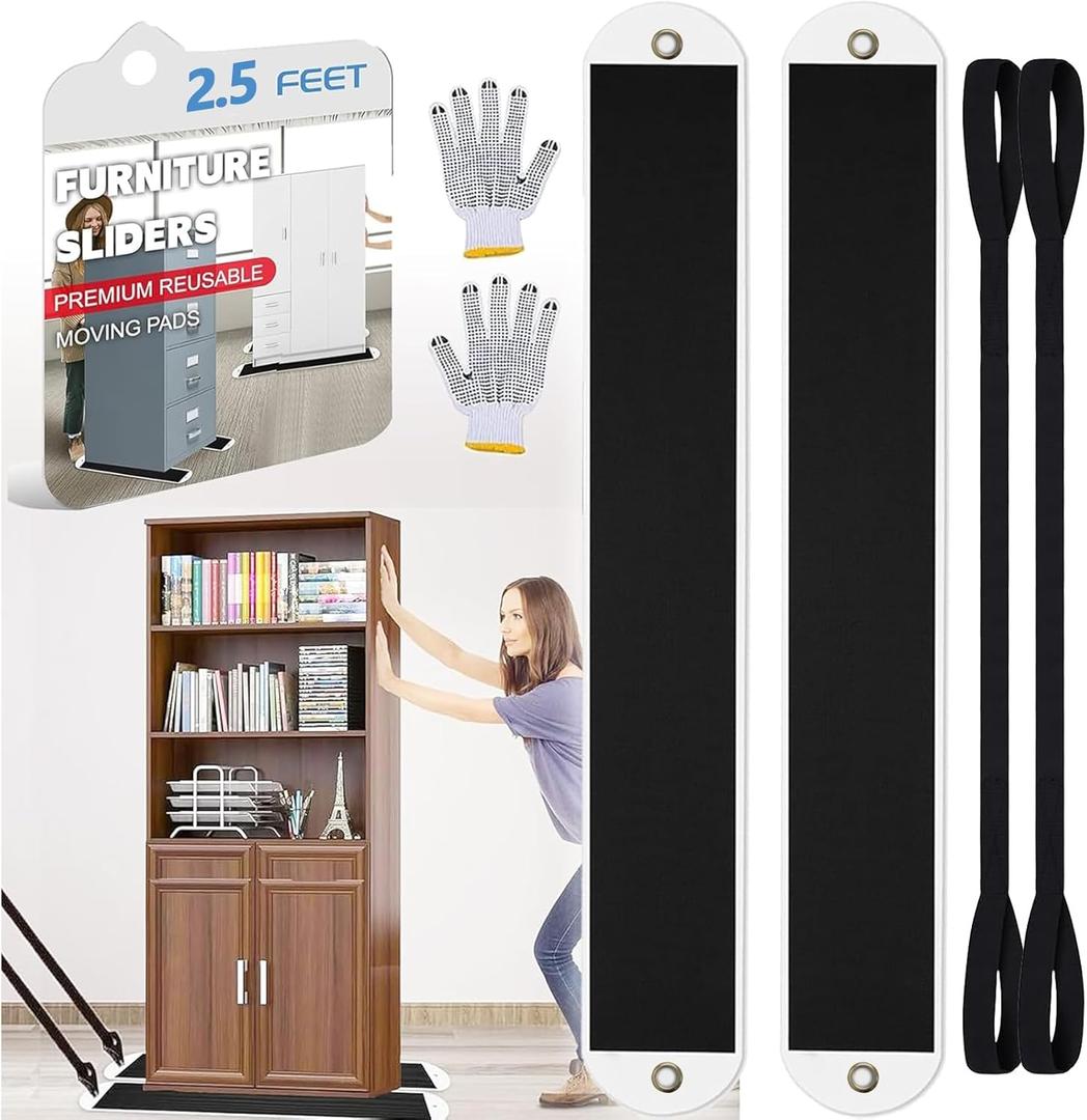 2 Set Large Furniture Sliders with Pull Strap,Appliance Moving Sliders,Heavy Duty Furniture Movers Sliders,Furniture Pull Sliders for Carpet and Hardwood Floors 2.5 feet
