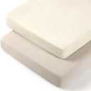 lulumoon Pack N Play Sheets: Soft & Breathable Playard Sheets for Boys and Girls - Fitted for Most Pack N Play and Playard Mattress (White & Cream)