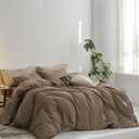 MooMee King Duvet Cover Set, 100% Washed Cotton Linen Like Twill Thick Sturdy Material Super Soft Breathable Durable Bedding for All Season, 3 Pieces (Bombay Brown, King 104"x90")