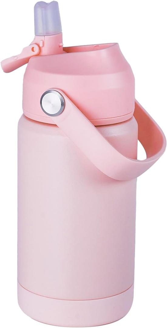 Stainless Steel Water Bottle, 12 oz, Leak-Proof, with Straws Lids, Pink