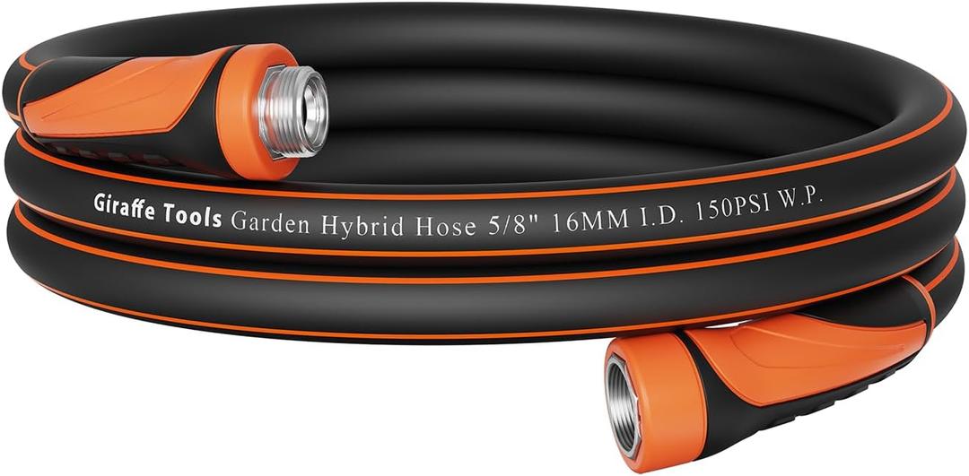 Giraffe Tools Garden Leader Hose 10ft x 5/8", Short Water Hose Heavy Duty, Flexible, Lightweight Hybrid Hose with Swivel Handle, Male to Female Fittings, Burst 600 PSI (10' (feet), 5/8 Inch Black)