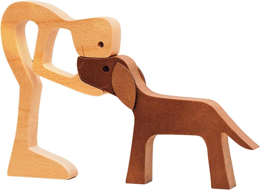 Pawfect House Wooden Pet Carvings, Whimsical Statues Home Decor, Handmade Man and Dog Figurines, Dogs Statue Home Decor, Christmas Shelf Decor, Birthday Gifts for Men, Dog Dad, Pet Lovers
