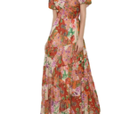Gupgi Women Flower Long Dress Short Puff Sleeve Sweetheart, L