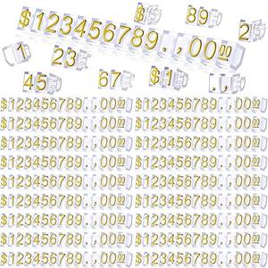 50 Sets Price Display Cube Number Letter Price Tag Cube Blocks Adjustable Dollar Display Stand Small Counter Kit for Jewelry Retail Vending Machine Shop Signs (Gold Number,Clear)