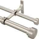Heavy Duty Double Curtain Rods with Cylindrical Cap Finials - 36 to 72' Telescoping Rods, 1 Inch Front and 5/8 Inch Back - Matte Nickel