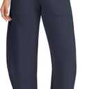 Womens Baggy Wide Leg Pants Barrel Leg Sweatpants Casual Elastic Waisted Stretch Travel Pants with Pockets (Medium, Navy Blue)