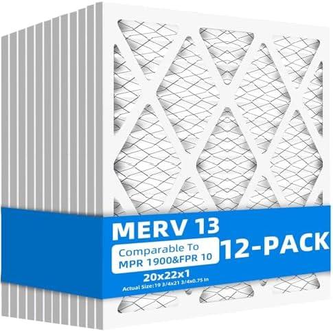 Chenzhit (12 Pack) 20x22x1 Furnace Air Filters, MPR 1900 & FPR 10, MERV 13 Pleated Air Filter (Actual Size: 19 3/4"x21 3/4"x3/4")