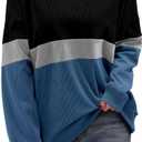 KISSMODA Womens Casual Long Sleeve Sweatshirts Color Block/Solid Tops Corduroy Crewneck Tunic Pullover with Pockets (Black, L)