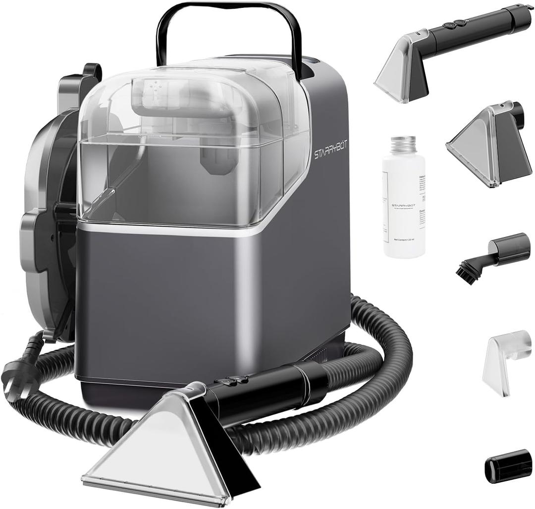 Starrybot Portable Carpet Cleaner Machine with Steam Technology for Carpet & Upholstery, 12000Pa Powerful Suction with Versatile Tools, Compact Pet Stain Remover and Deodorizer